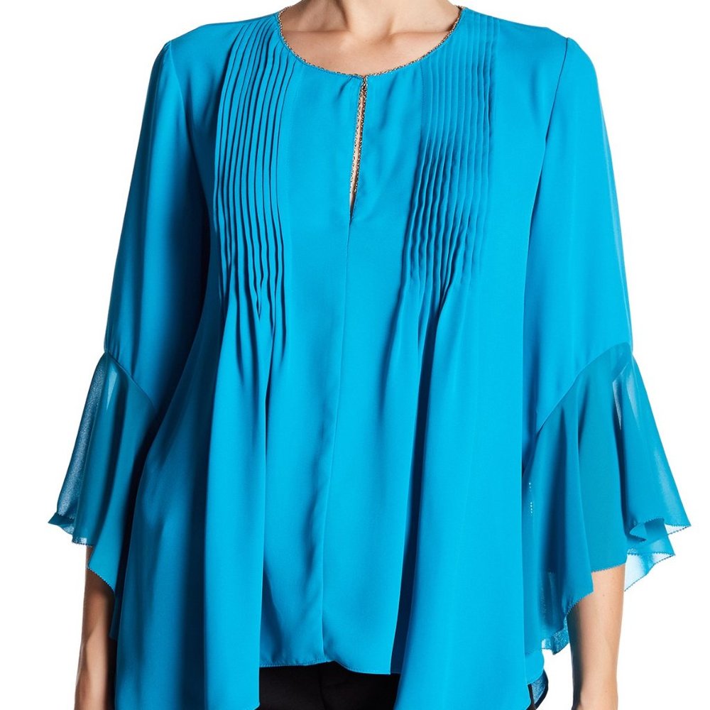 BNWT T Tahari Kate Bell Sleeve Satin Blouse